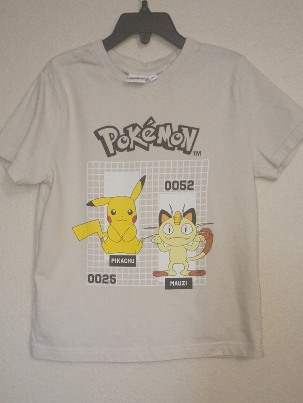 Pokemon White Kids Tee with Yellow Pikachu & Cream Meowth